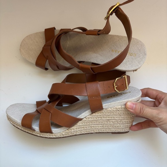 Cole Haan Crystal Slingback Espadrille Wedge Sandals Brown  Sz 7B - Picture 5 of 9
